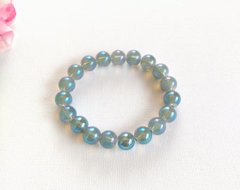 Handmade Seafoam Glass Rounds Stretch Bracelet, Woman Bracelet, Girl Bracelet