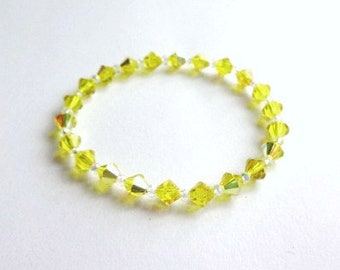 Swarovski Crystal Handmade Yellow Bracelet, Stretch Brecelet, Woman Bracelet, Girl Bracelet