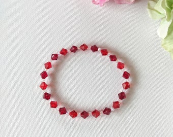 Swarovski Crystal Handmade Shades of Red Stretch Bracelet, Woman Bracelet, Girl Bracelet, Flower Girl Gift