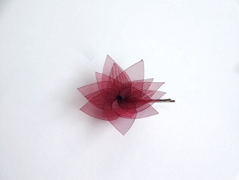 Pick 1 Organza Flower Hair Pin, Baby Snap Clip, Brooch Pin image 5