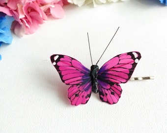 Small Fuschia Pink Butterfly Hair Clip, Butterfly Hair Clip