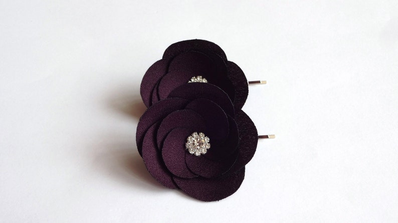 Eggplant Purple Flowers Hair Pins or Shoe Clips image 2