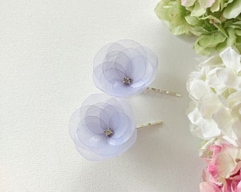 2 Lilac Purple Organza Flowers Hair Pins