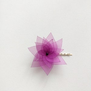 Pick 1 Organza Flower Hair Pin, Baby Snap Clip, Brooch Pin image 10