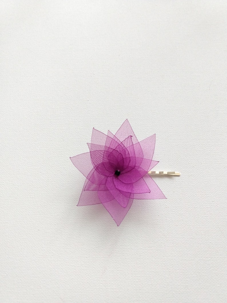 Pick 1 Organza Flower Hair Pin, Baby Snap Clip, Brooch Pin image 10