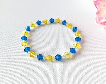 Swarovski Crystal Handmade Blue and Yellow Bracelet, Stretch Bracelet, Woman Bracelet, Girl Bracelet
