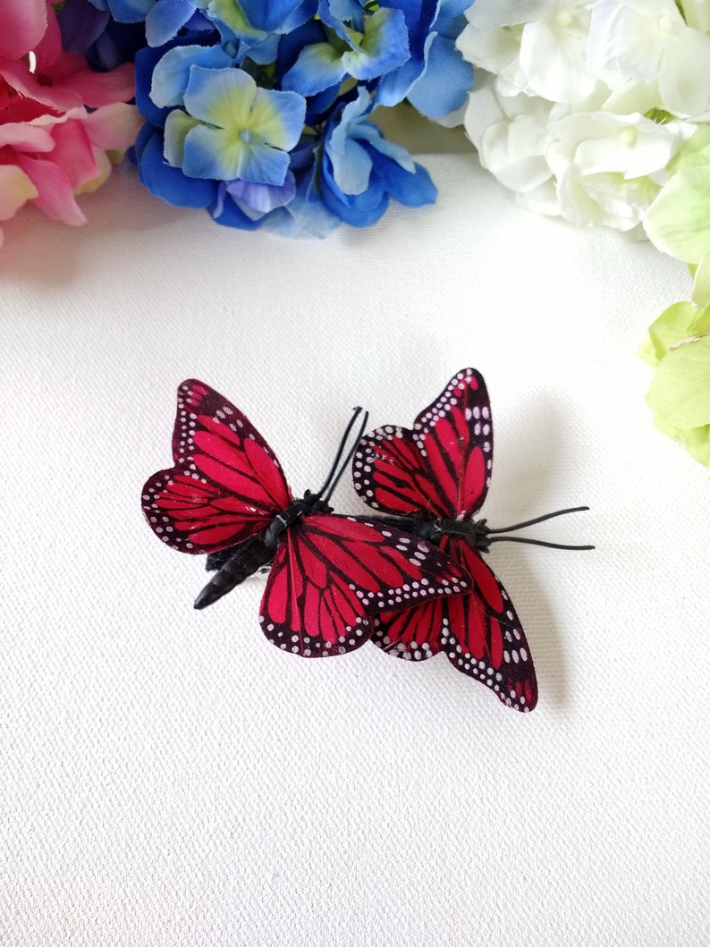 Small Red Butterflies Hair Clip, Woman Hair Clip, Girl Hair Clip image 4