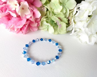 Swarovski Crystal Handmade Shades of Blue Bracelet, Stretch Bracelet, Woman Bracelet, Girl Bracelet