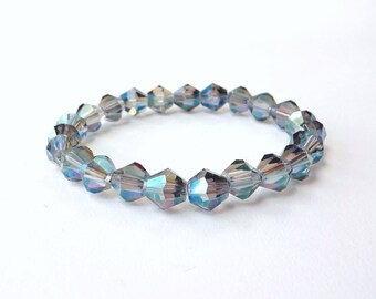 Handmade Crystal Smoky Blue Stretch Bracelet, Woman Bracelet, Gift Bracelet