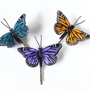 Small Green, Orange, Yellow, Red Butterfly Hair Pin image 3