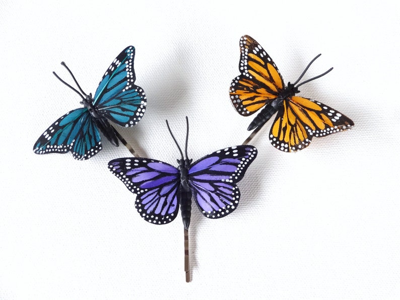 Small Green, Orange, Yellow, Red Butterfly Hair Pin image 3