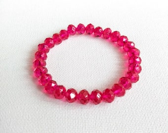 Crystal Handmade Hot Pink Stretch Bracelet, Woman Bracelet, Girl Bracelet