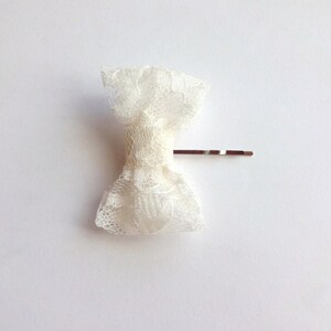 Set of 3 Pink, Ivory and Champagne Lace Bow Baby Snap Hair Clips/ Hair Clips / Hair Pins image 4