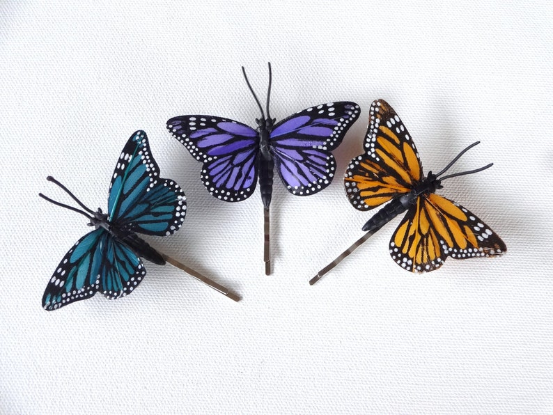 Small Green, Orange, Yellow, Red Butterfly Hair Pin image 2