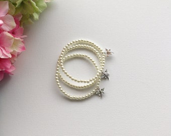 SALE Handmade Ivory Pearl Stretch Bracelet with Dragonfly Charm, Woman Bracelet, Girl Bracelet, Gift Bracelet