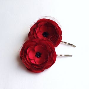 2 Red Rose Satin Handmade Hair Pins, Shoe Clips, Baby Snap Clips image 7