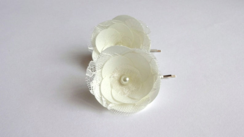 Shoe Clips Ivory Bridal Flowers Hair Pins with Lace
