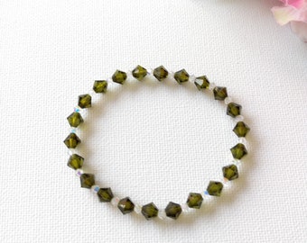 Swarovski Crystal Avocado Green Stretch Handmade Bracelet, Woman Bracelet, Girl Bracelet