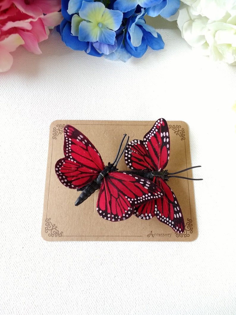 Small Red Butterflies Hair Clip, Woman Hair Clip, Girl Hair Clip image 5