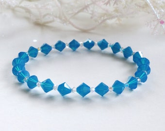 Swarovski Crystal Handmade Caribbean Blue Opal Bracelet, Stretch Brecelet, Woman Bracelet, Girl Bracelet