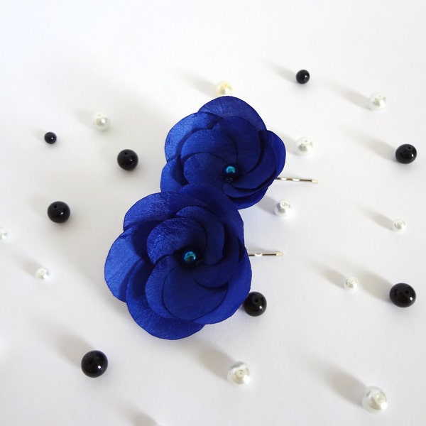 Cobalt Blue  Flowers Hair Pins