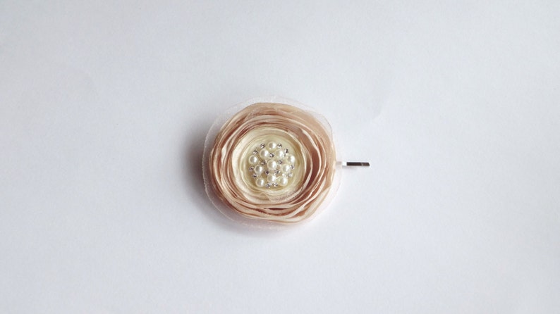 Baby Snap Clip Bridal Champagne and Ivory Silk Flower Hair Pin Brooch Girl Hair Clip