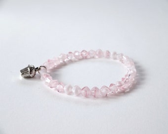 Handmade Crystal Pink Stretch Bracelet with Cupcake Charm, Woman Bracelet, Girl Bracelet, Flower Girl Gift