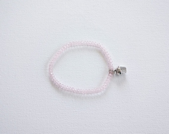 SALE Swarovski Crystal Handmade Pink Rosewater Stretch Bracelet with Cupcake Charm, Woman Bracelet, Girl Bracelet, Flower Girl Gift