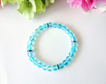 Blue Matte Aura Quartz Bracelet, Stretch Bracelet, Woman Bracelet, Girl Bracelet