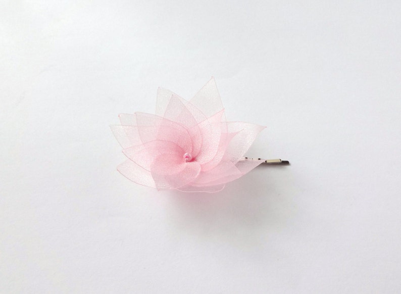 Pick 1 Organza Flower Hair Pin, Baby Snap Clip, Brooch Pin image 4