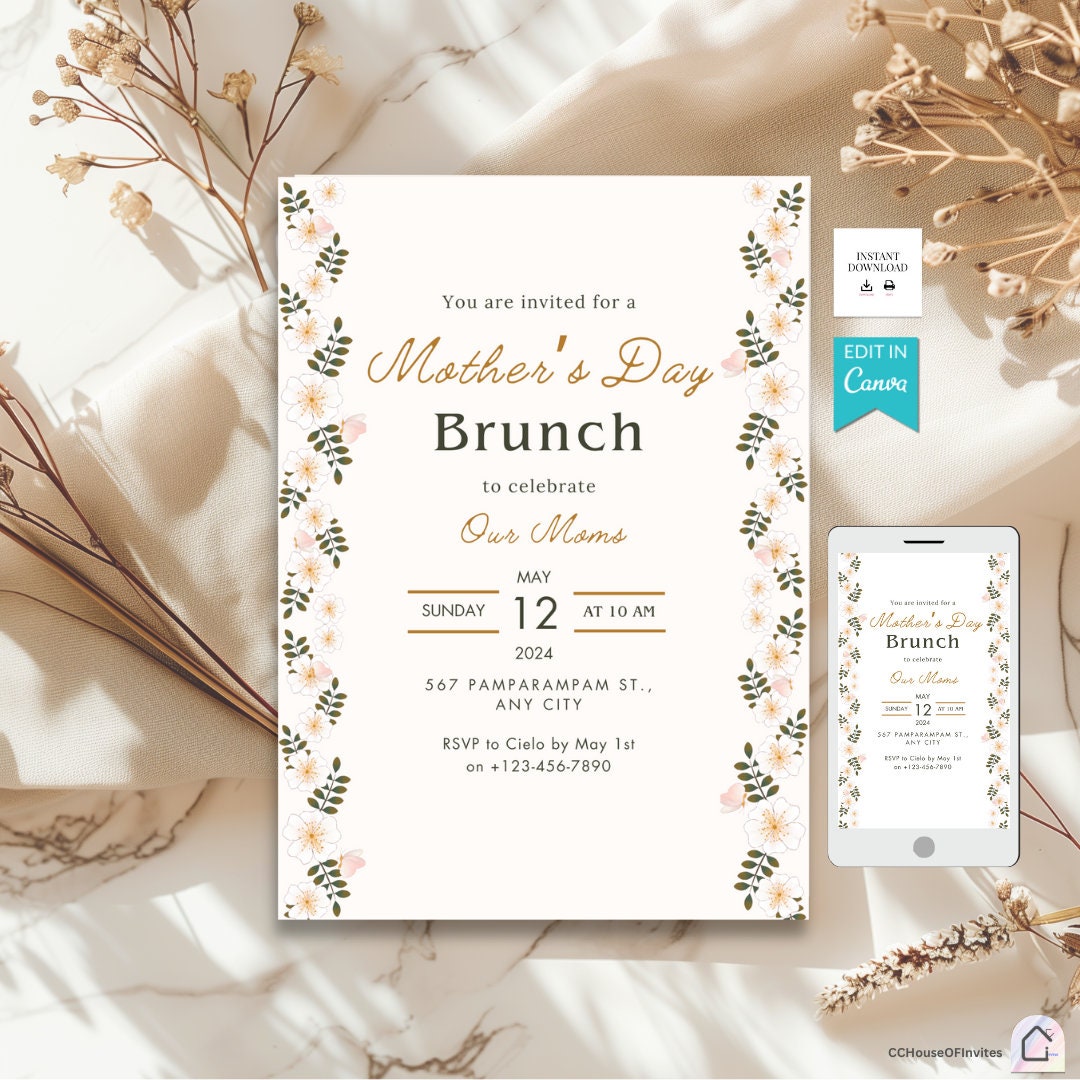 Editable Mother's Day Brunch Invitation Editable Mother's Day Invitation Mother's Day Brunch