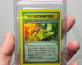 Handgemachte Pikachu Illustrator Holographic Gem Mint 9 Slabbed Display Proxy Card – Karte – Heiliger Gral – Custom