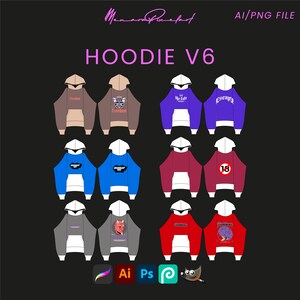 Hoodie V6 Streetwear Vector Mock up pack Mockups Clothes Brands Tech Pack Canva Templates Fully Editable Designs AI and Png File Mockups
