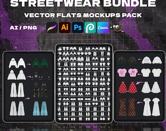 150 Women Female Item Mockup Streetwear Vector Mock up pack Mockup Clothes Brand Tech Pack Canva Templates Editable Designs AI and Png File
