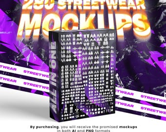 280 Streetwear Vector Mock up pack Mockups Clothes Brands Tech Pack Canva Templates Editable Designs AI and Png Files Tech All in One