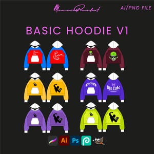 BASIC HOODIE V1 Streetwear Vector Mock up pack Mockups Clothes Brand Tech Pack Canva Templates Fully Editable Designs AI and Png File Mockup
