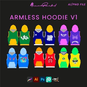 Armless Hoodie V1 Sport Streetwear Vector Mock up pack Mockups Clothes Brand Tech Pack Canva Templates Fully Editable Design AI and Png File