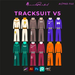 Tracksuit V5 Basic Flare Pant With Tech Jacket StreetWear Vector Mockup Template Bundl Fashion AI Png File Tech Custom Design Clothing Brand