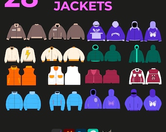 28 Jacket Bundle StreetWear Bundle Vector Mockups Pack Streetwear Mockups Template Fashion AI and Png File Tech Custom Design Clothing Brand
