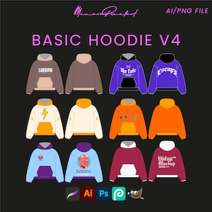 Basic Hoodie V4 Streetwear Vector Mock up pack Mockups Clothes Brand Tech Pack Canva Templates Fully Editable Design AI and Png File Mockups