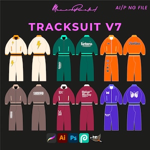 Tracksuit V7 Zip Jacket With Oversized Pant StreetWear Vector Mockups Template Bundle Fashion AI Png File Tech Custom Designs Clothing Brand