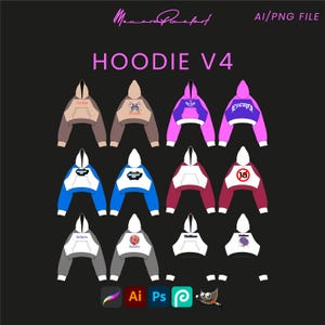 Hoodie V4 Streetwear Vector Mock up pack Mockup Clothes Brand Tech Pack Canva Templates Fully Editable Design AI and Png File Vector Mockups