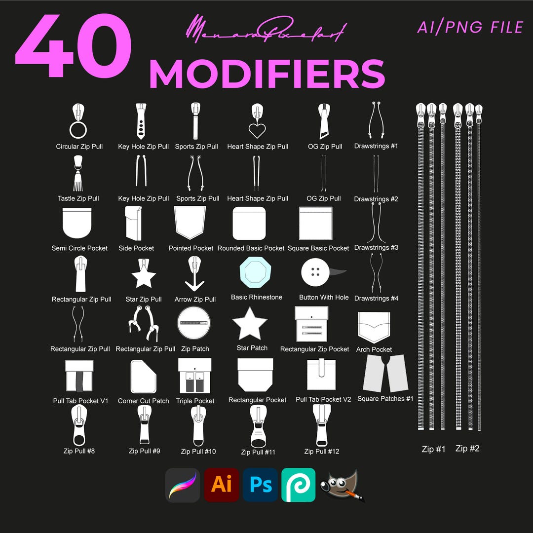 40 Modifiers Attachments Pack Streetwear Vector Mockup Pack Streetwear ...