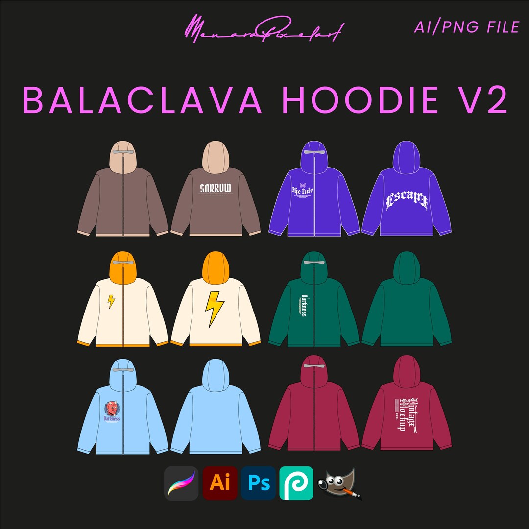 Balaclava Hoodie V2 Streetwear Vector Mock Ups Pack Mockups