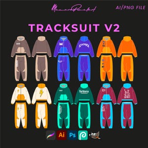 Tracksuit V1 Tactical Pant With Zip Hoodie StreetWear Vector Mockups Pack Streetwear Template Bundle Fashion AI Png File Tech Clothing Brand