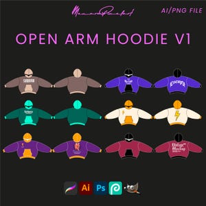 Open Arm Hoodie V1 Streetwear Vector Mock up pack Mockups Clothes Brands Tech Pack Canva Templates Fully Editable Designs AI and Png File