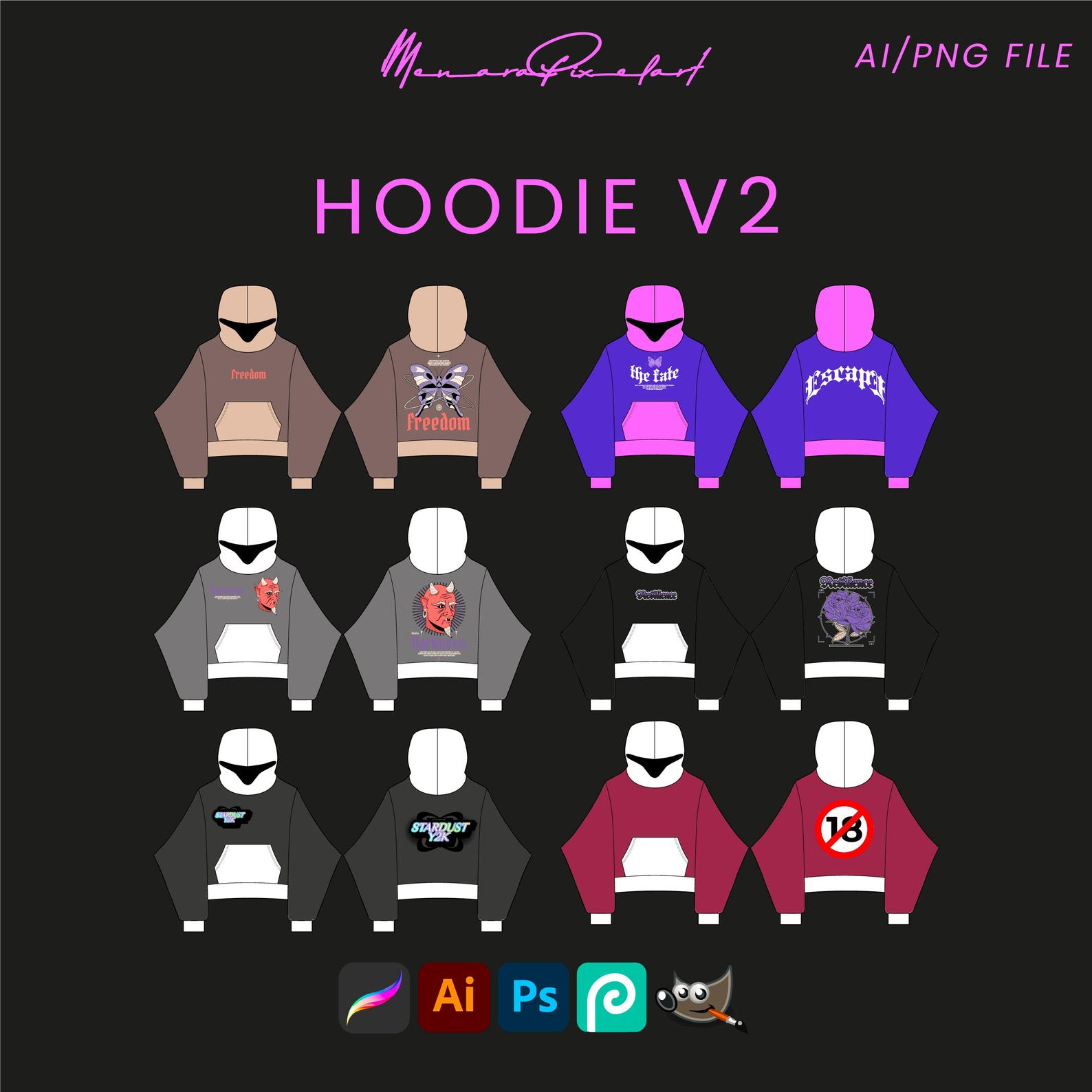 Streetwear Hoodie Mockup V2: Vector Tech Pack Templates (AI & PNG Files ...