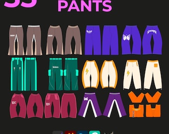 35 Pants Streetwear Vector Mock up pack Mockups Clothes Brands Tech Pack Canva Templates Editable Designs AI and Png File Tech