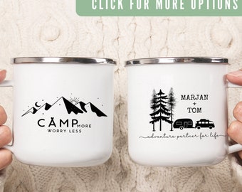 Personalized camping Mug, Custom Camping Mug, Camping Couple Gift, Custom Family Camp Cup, Enamel Mug For Bride, Mug for Mountain Hiking