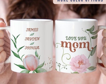 Personalized Mom Mug, Gifts For MOM, Mom Birthday Gifts, Grandma Coffee Mug for Mothers Day, Custom Flower Mug for Mom, Cup with Kid Names